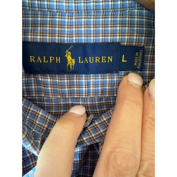 Ralph Lauren Shirt Men Large Blue White Checked Button Down Career Preppy - Picture 7 of 10